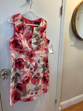 Perceptions White Dress with Red and Pink Floral Print